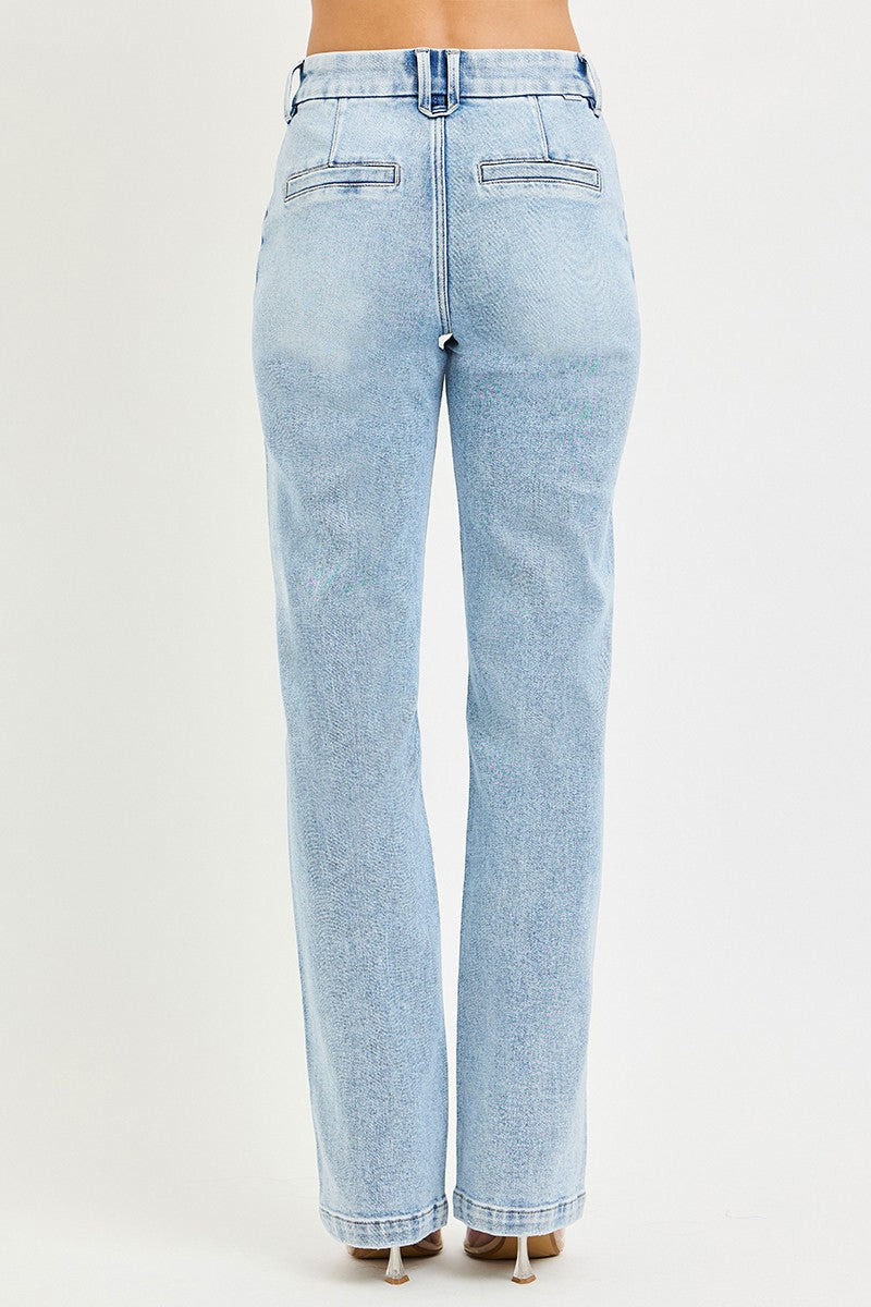 TUMMY CONTROL HIGH RISE STRAIGHT PIN TUCK JEANS