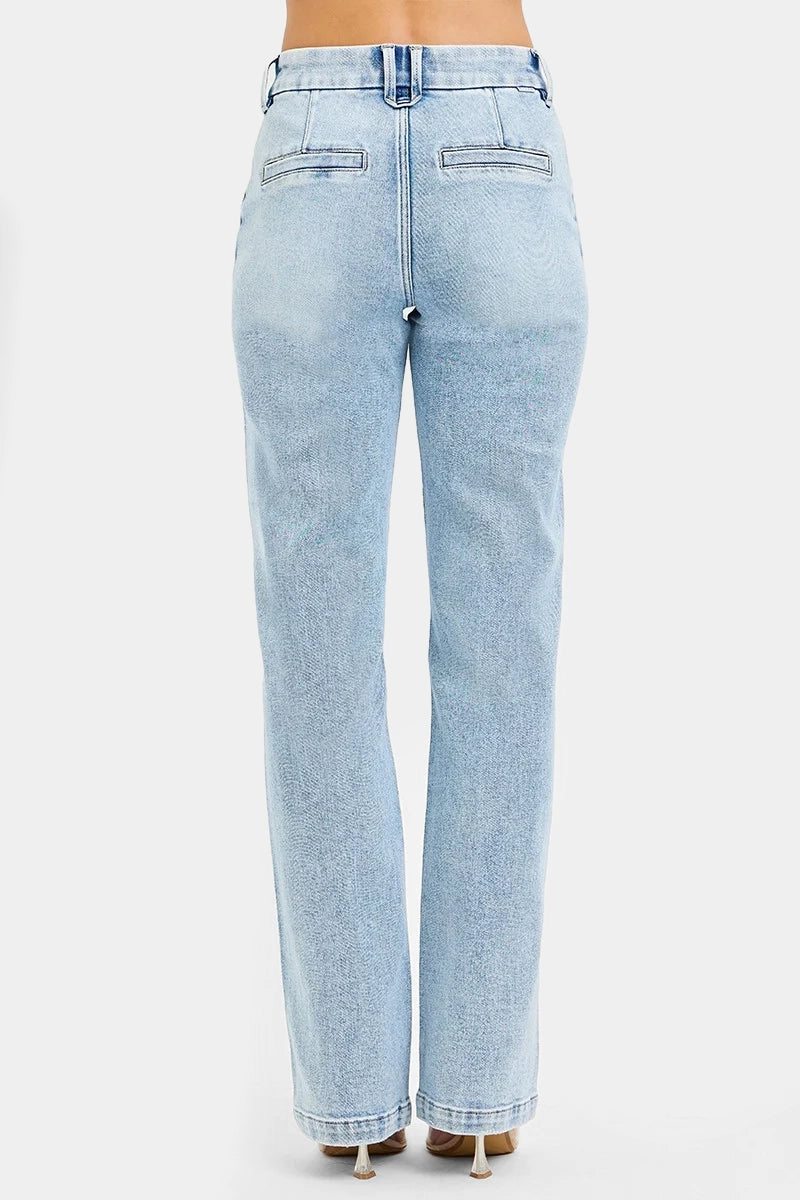 TUMMY CONTROL HIGH RISE STRAIGHT PIN TUCK JEANS
