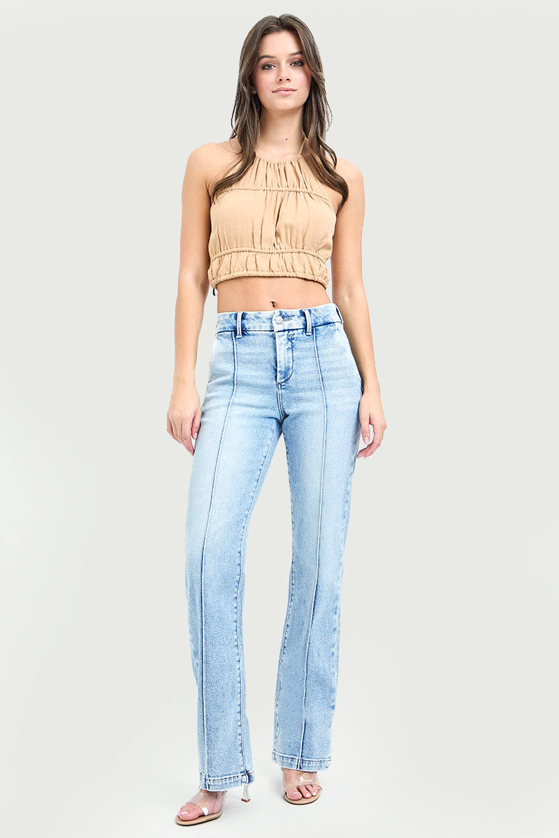 TUMMY CONTROL HIGH RISE STRAIGHT PIN TUCK JEANS