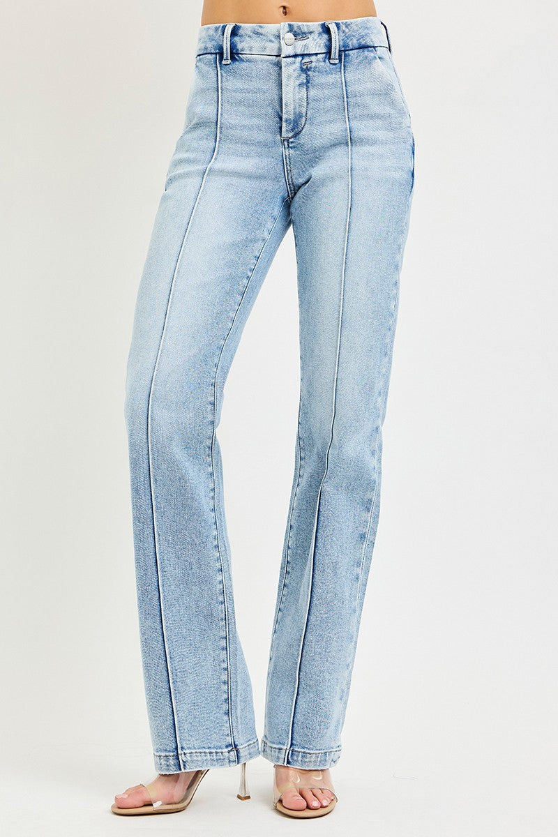 TUMMY CONTROL HIGH RISE STRAIGHT PIN TUCK JEANS