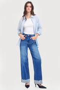HIGH RISE WIDE LEG JEANS WITH CUFFED HEM