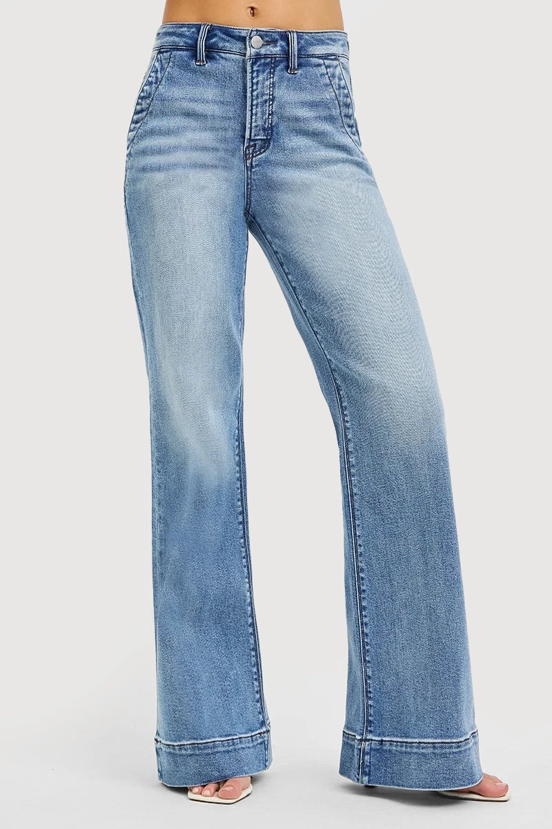 TUMMY CONTORL HIGH RISE WIDE FLARE JEANS WIDE HEM