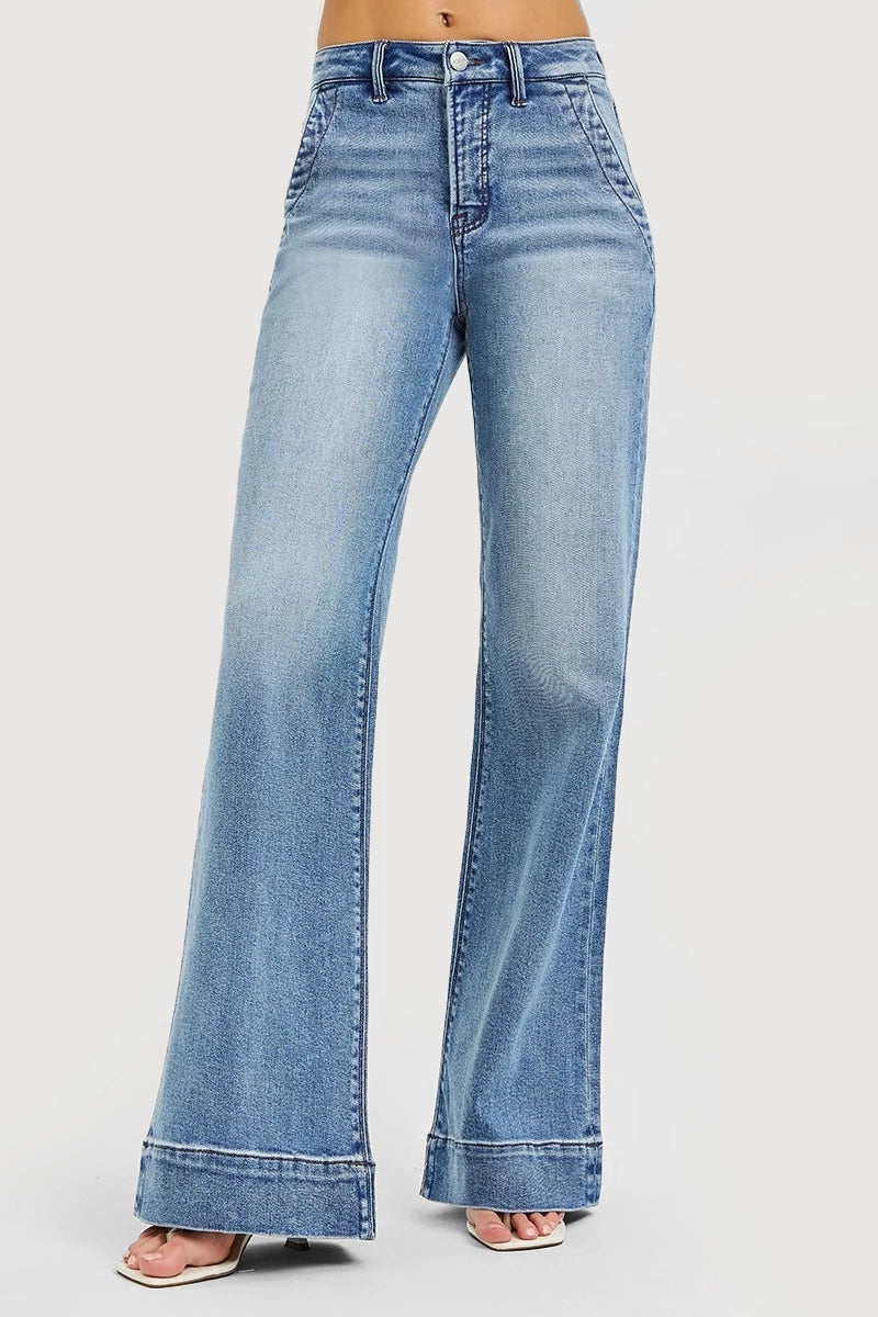 TUMMY CONTORL HIGH RISE WIDE FLARE JEANS WIDE HEM