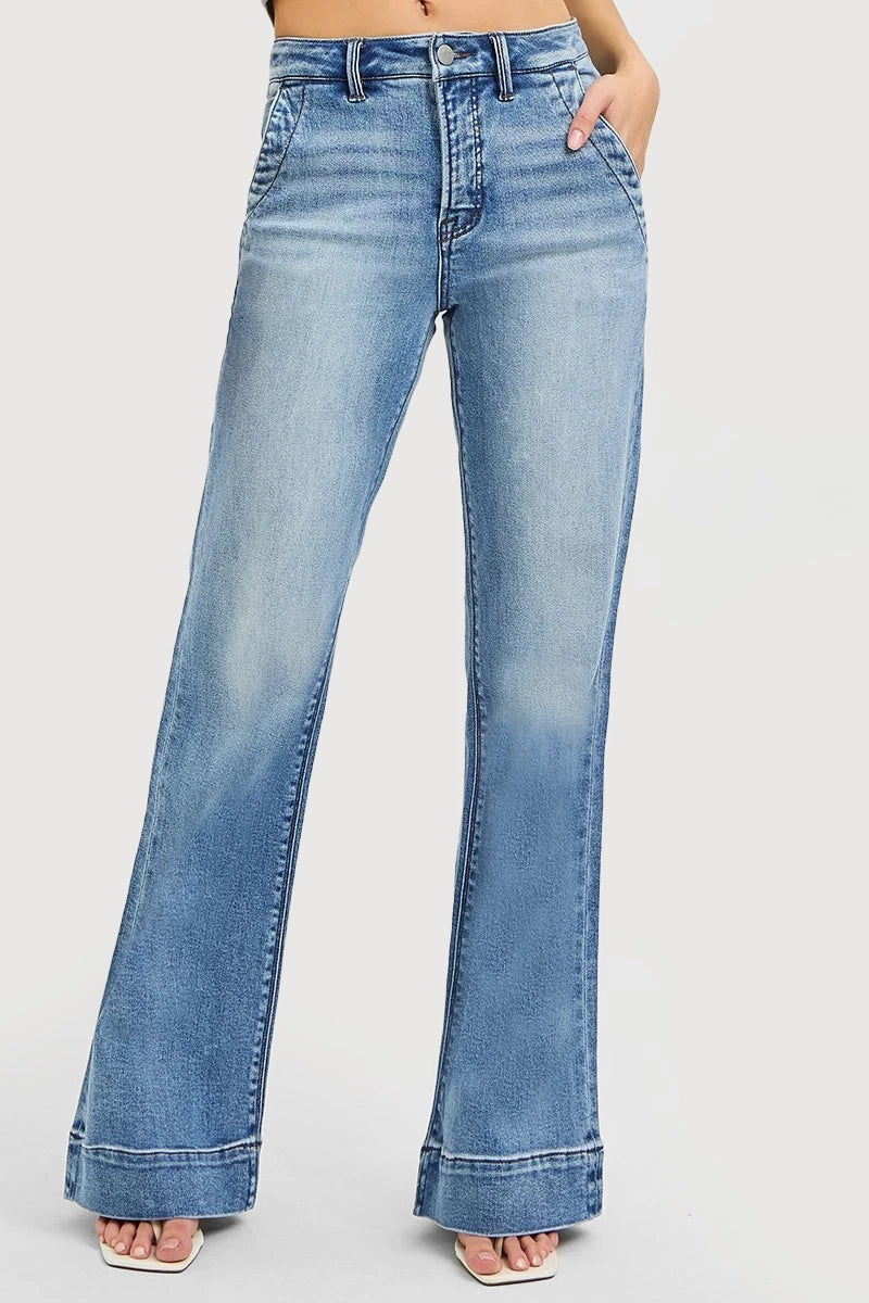 TUMMY CONTORL HIGH RISE WIDE FLARE JEANS WIDE HEM