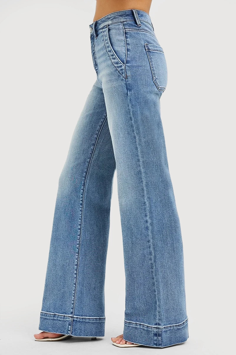 TUMMY CONTORL HIGH RISE WIDE FLARE JEANS WIDE HEM