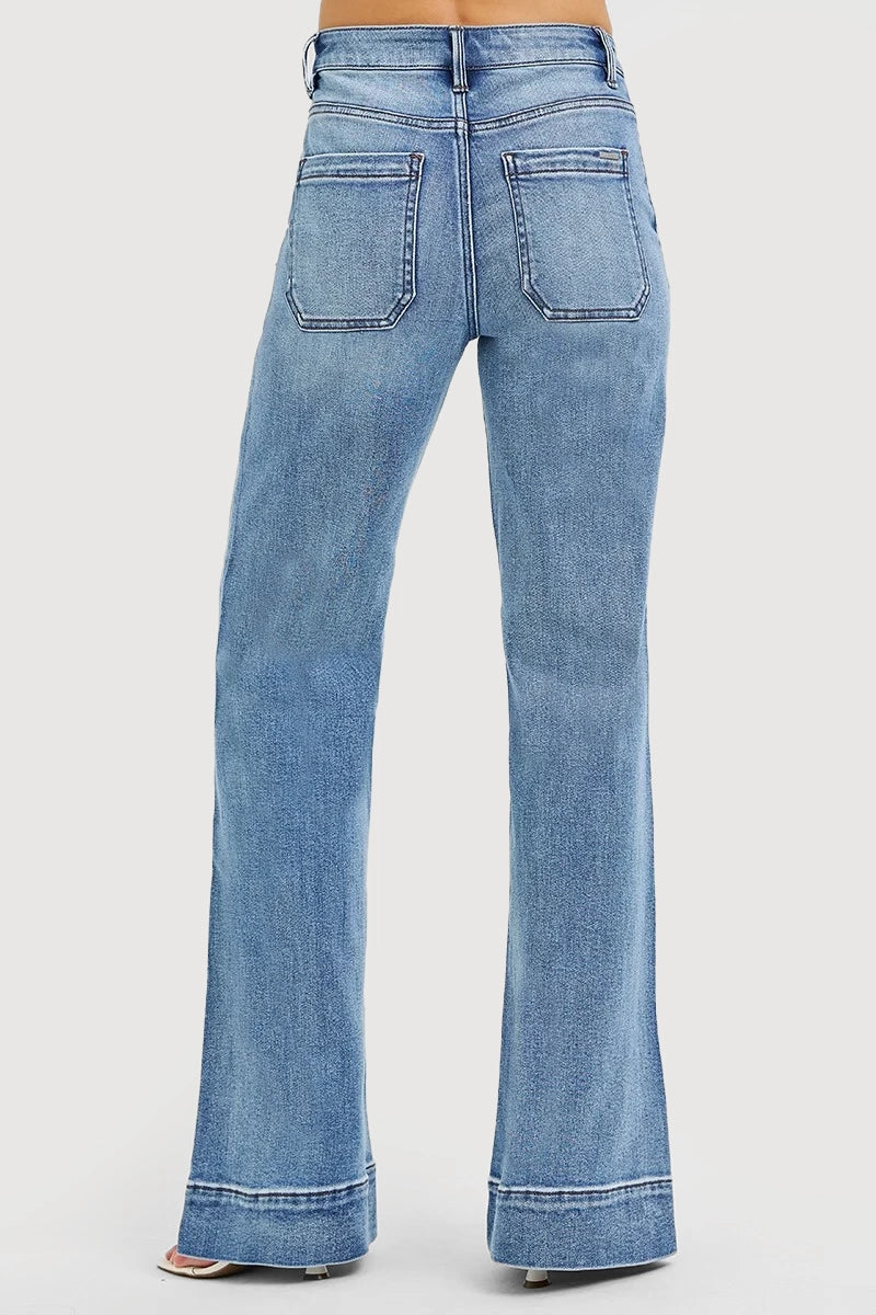 TUMMY CONTORL HIGH RISE WIDE FLARE JEANS WIDE HEM