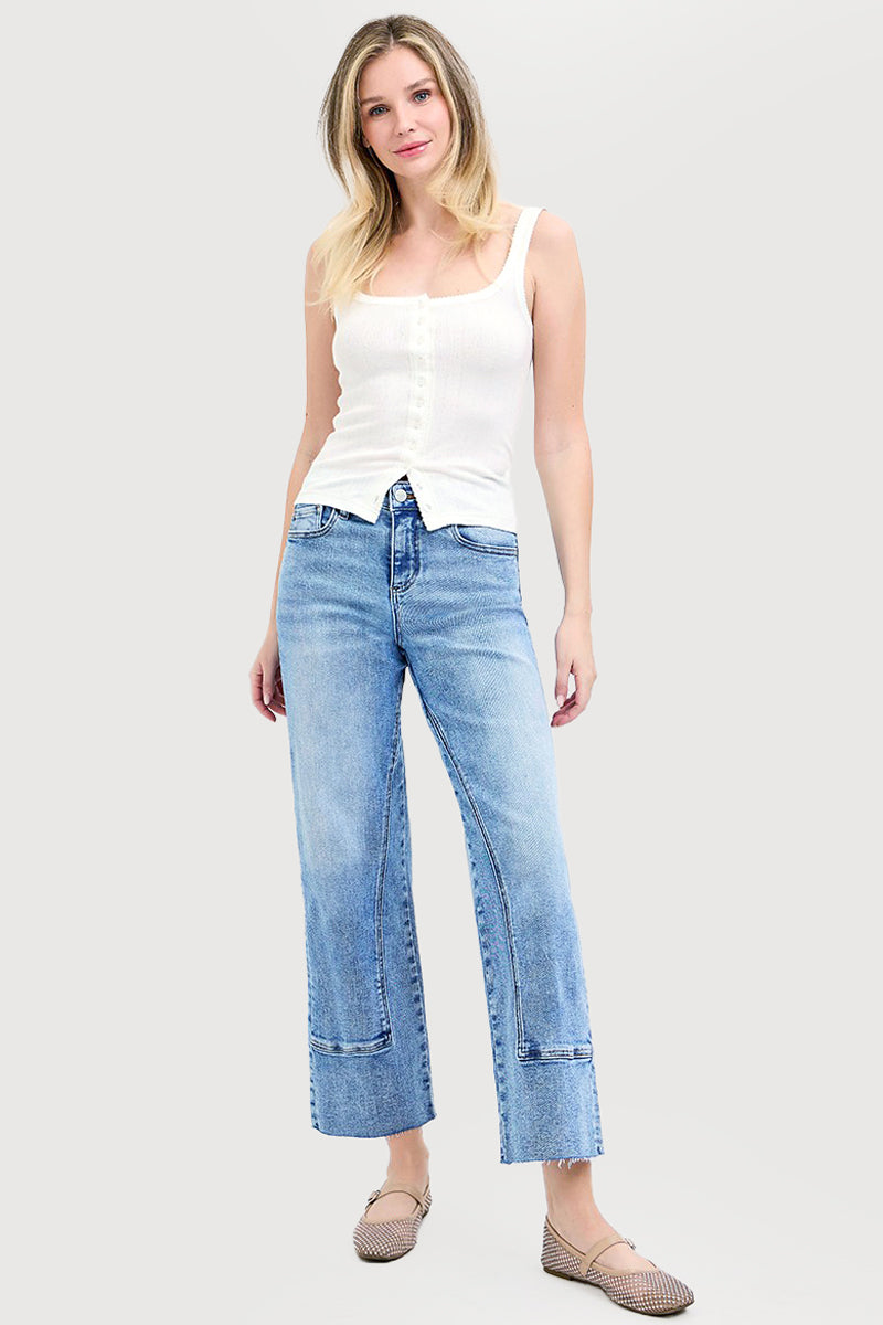 MID RISE ANKLE STRAIGHT SEAMED JEANS