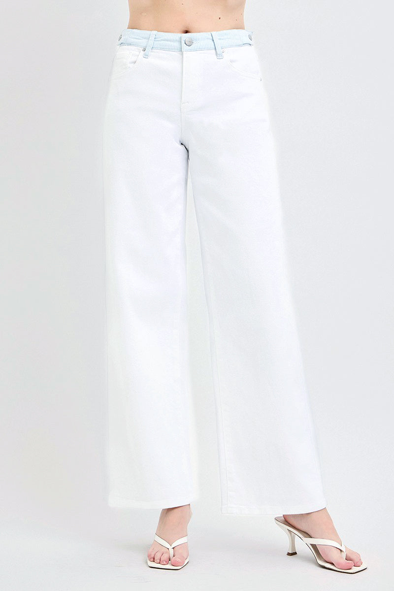 ADJUSTABLE SLOUCHY BAGGY PANTS WITH CONTRAST WAISTBAND STRIP