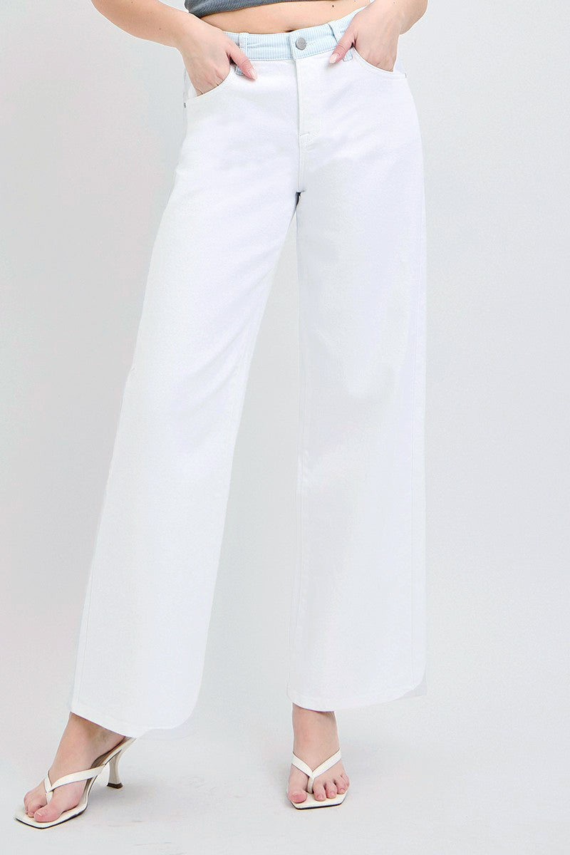 ADJUSTABLE SLOUCHY BAGGY PANTS WITH CONTRAST WAISTBAND STRIP