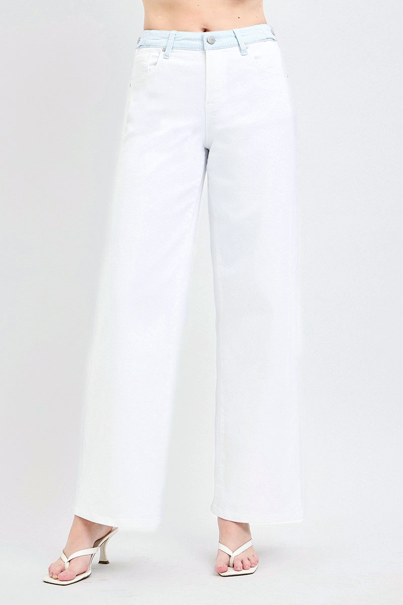 ADJUSTABLE SLOUCHY BAGGY PANTS WITH CONTRAST WAISTBAND STRIP