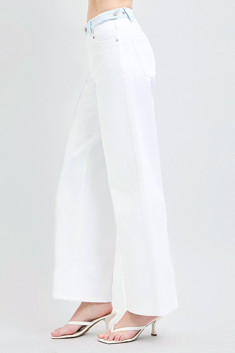 ADJUSTABLE SLOUCHY BAGGY PANTS WITH CONTRAST WAISTBAND STRIP