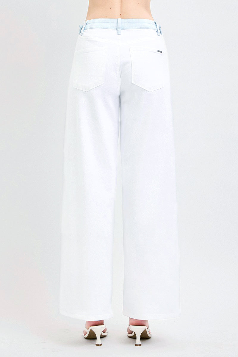 ADJUSTABLE SLOUCHY BAGGY PANTS WITH CONTRAST WAISTBAND STRIP