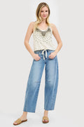 SLOUCHY ANKLE BARREL JEANS WAISTBAND DRAWSTRING EYELET