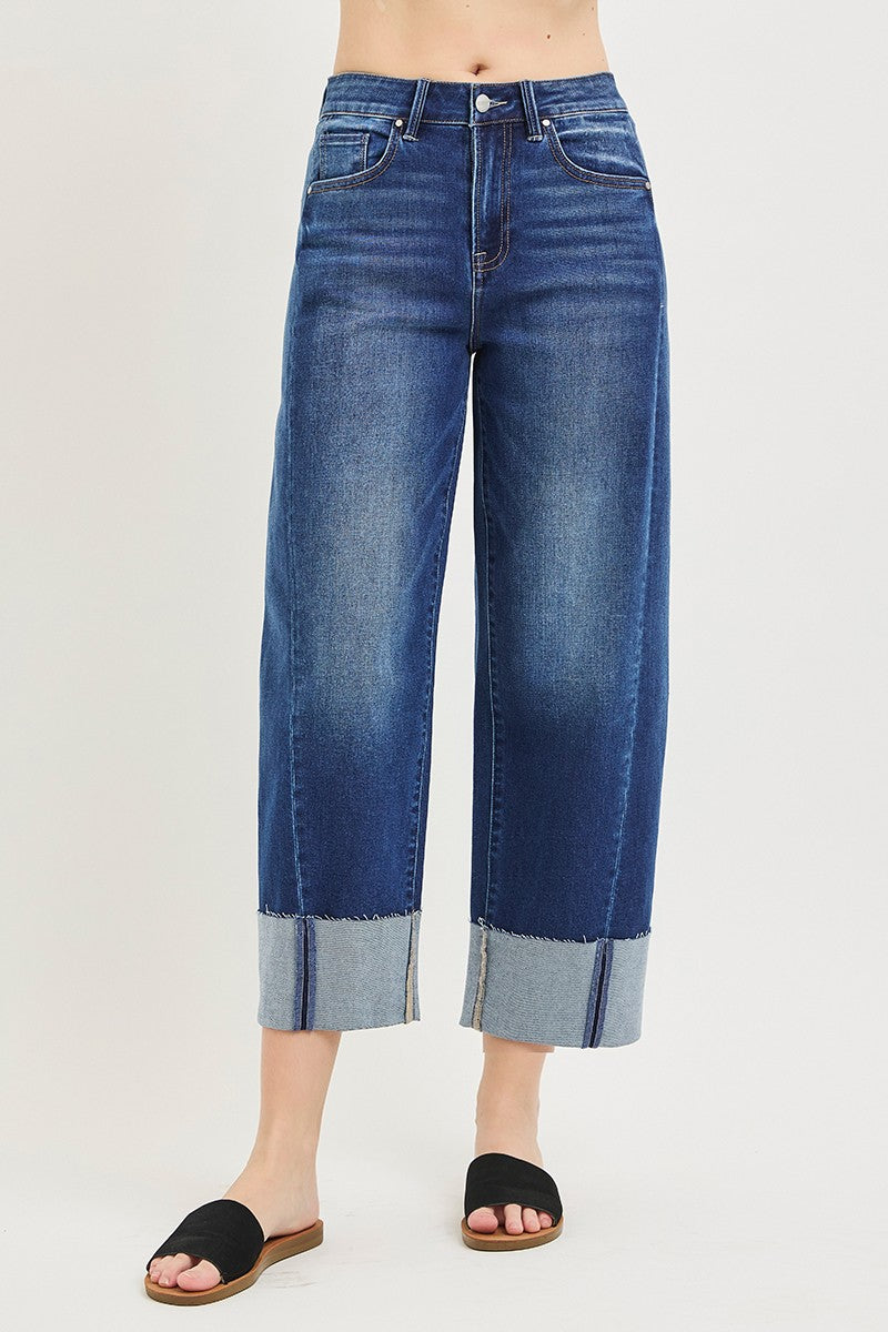 SLOUCHY CROP BARREL CUFFED JEANS
