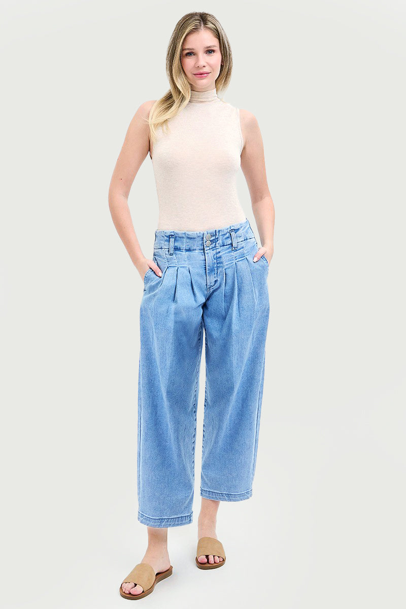 SLOUCHY CROP BARREL PLEATED JEANS