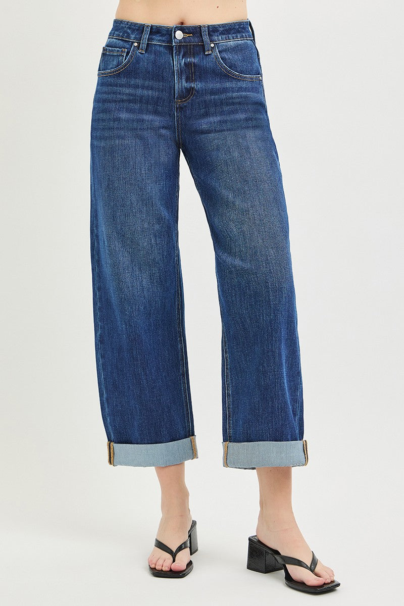 4 WAY STRETCH SLOUCHY CROP BARREL CUFFED JEANS