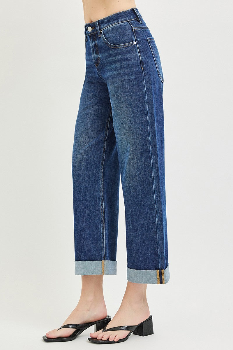4 WAY STRETCH SLOUCHY CROP BARREL CUFFED JEANS