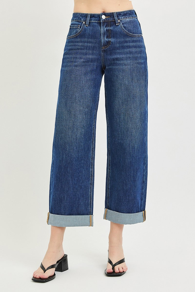 4 WAY STRETCH SLOUCHY CROP BARREL CUFFED JEANS