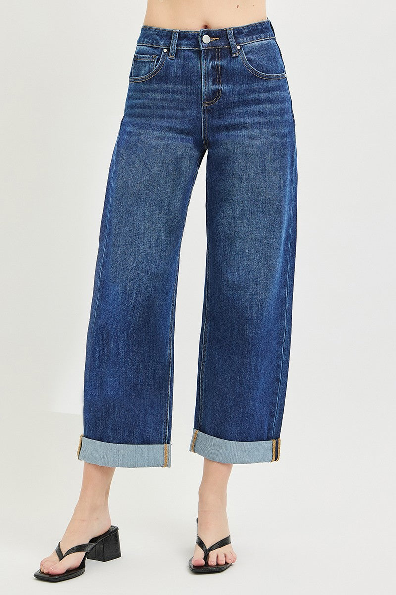 4 WAY STRETCH SLOUCHY CROP BARREL CUFFED JEANS