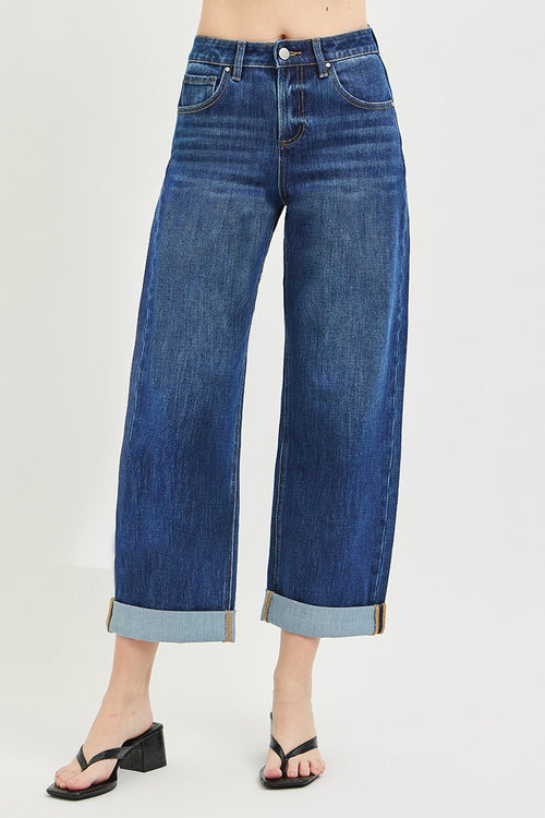 4 WAY STRETCH SLOUCHY CROP BARREL CUFFED JEANS