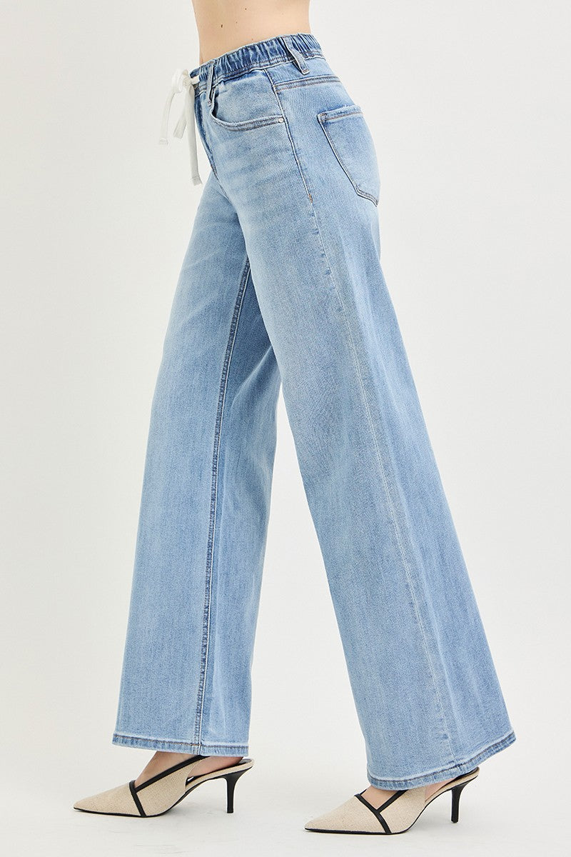 ELASTIC BAND SLOUCHY WIDE JEANS WITH DRAWSTRING