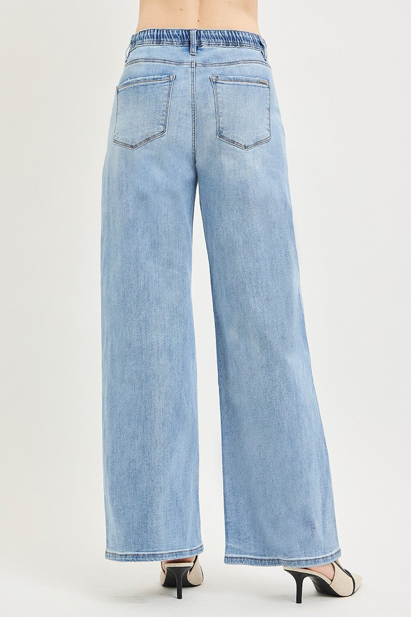 ELASTIC BAND SLOUCHY WIDE JEANS WITH DRAWSTRING