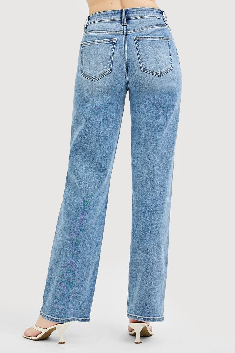 TUMMY CONTROL HIGH RISE WIDE BAGGY JEANS