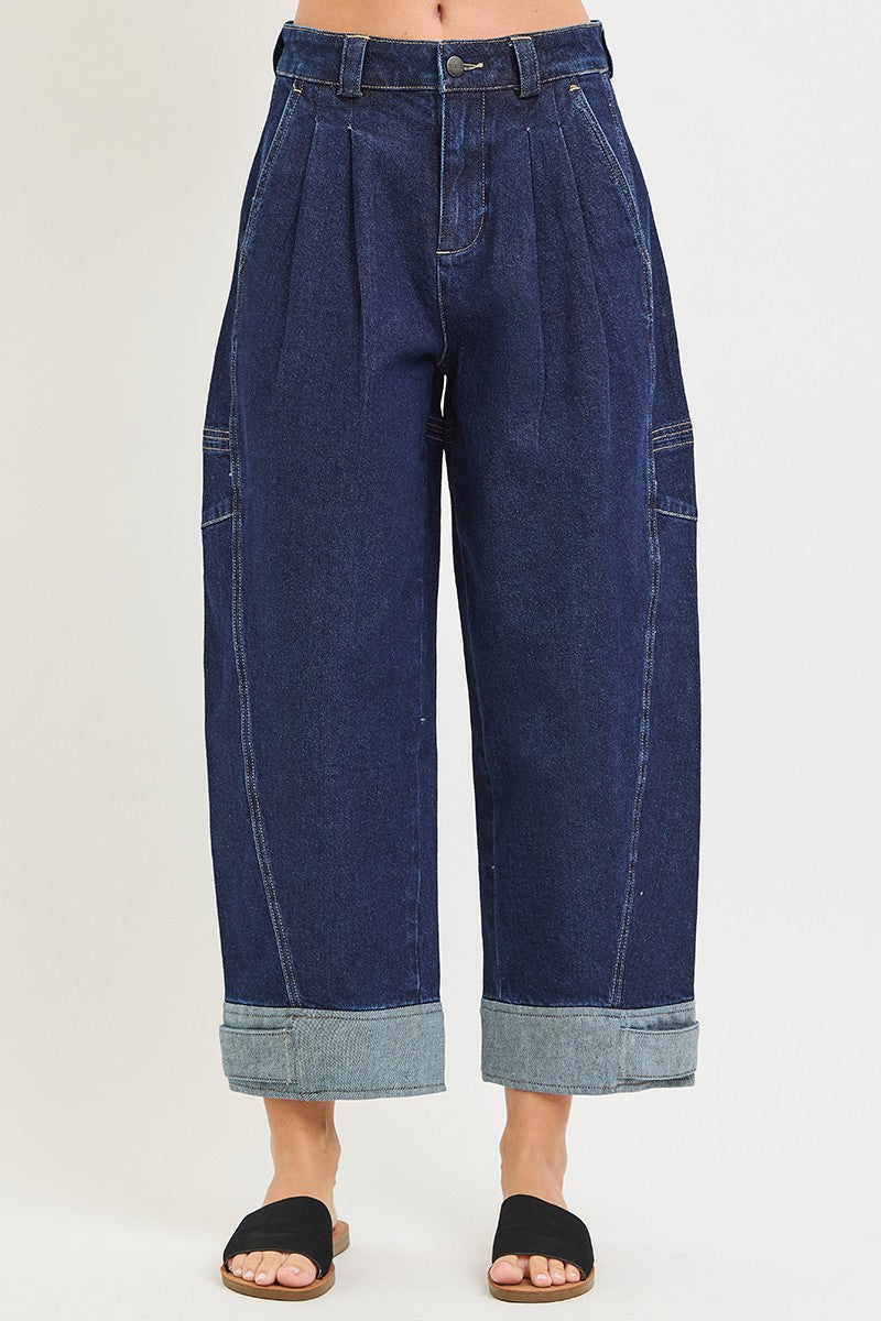 SLOUCHY CROP BARREL CUFFED JEANS