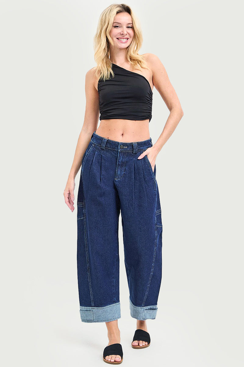 SLOUCHY CROP BARREL CUFFED JEANS
