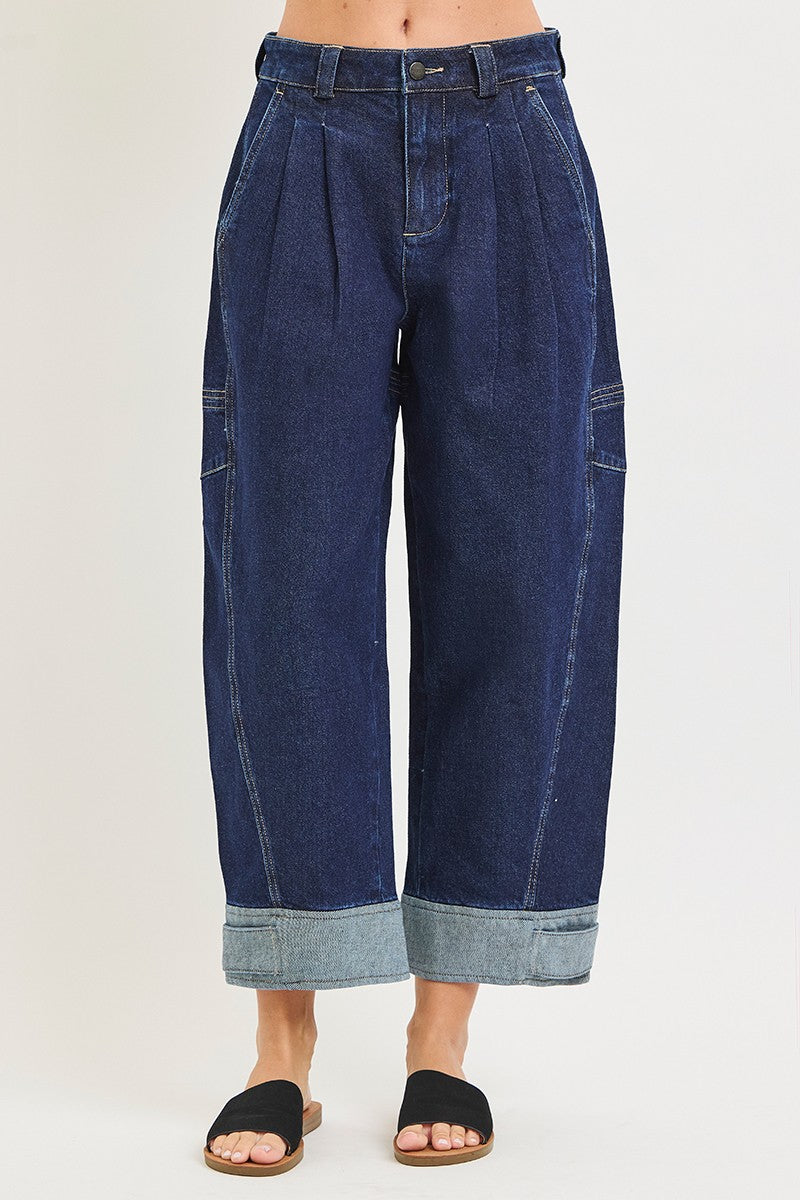 SLOUCHY CROP BARREL CUFFED JEANS