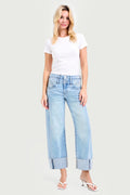 SLOUCHY CROP BARREL JEANS WITH DOUBLE WAISTBAND DETAILS