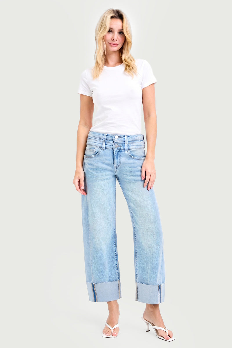 SLOUCHY CROP BARREL JEANS WITH DOUBLE WAISTBAND DETAILS