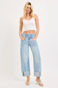 SLOUCHY CROP BARREL JEANS WITH DOUBLE WAISTBAND DETAILS