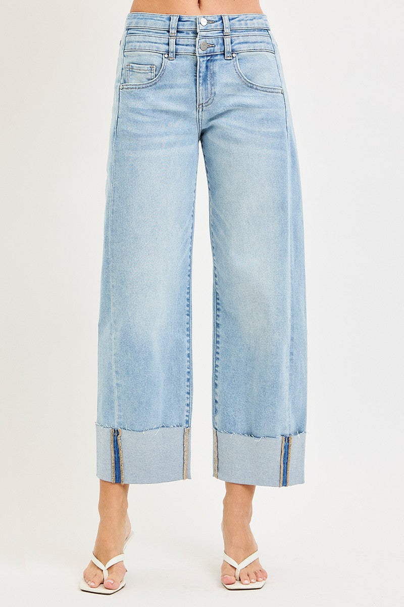 SLOUCHY CROP BARREL JEANS WITH DOUBLE WAISTBAND DETAILS