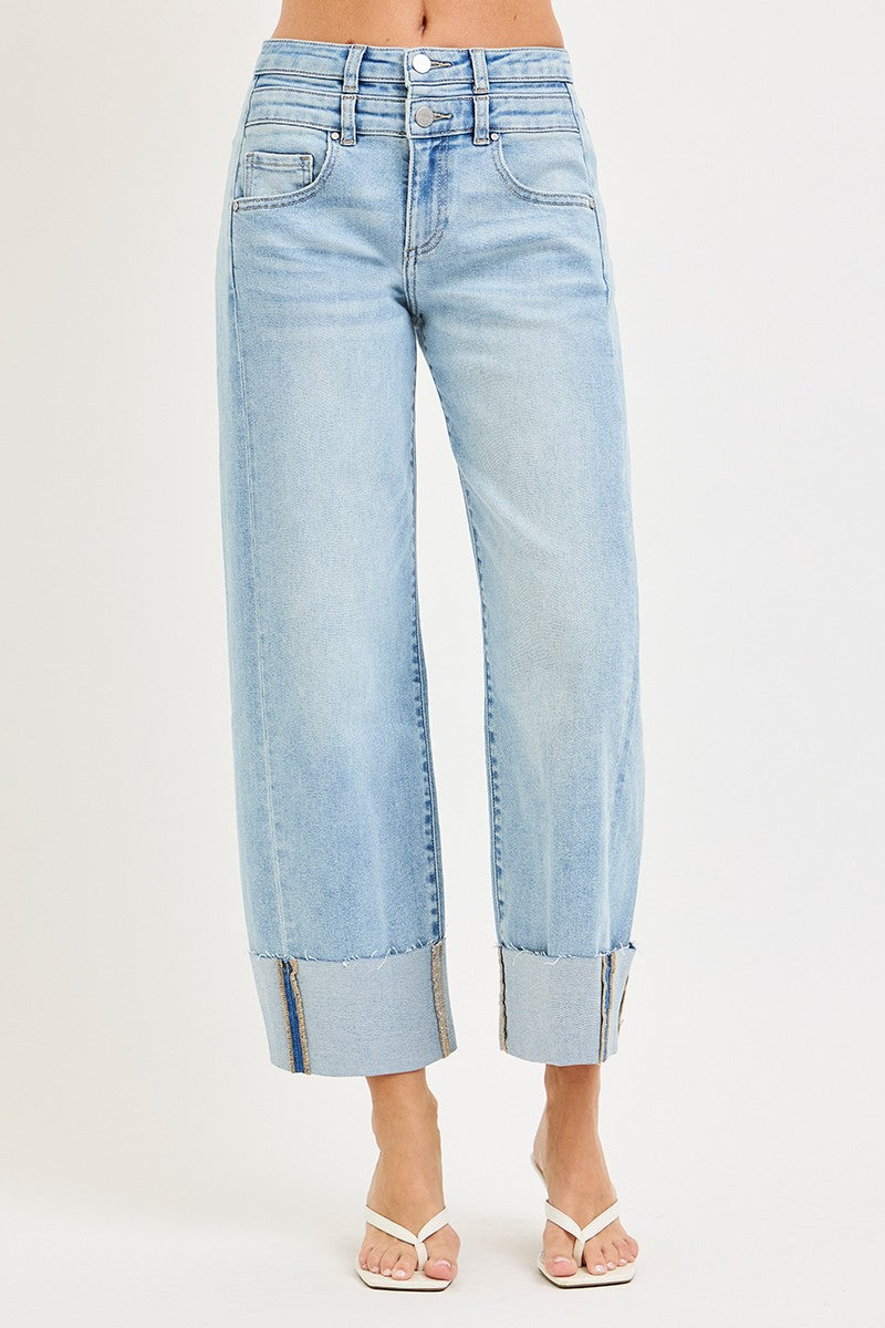 SLOUCHY CROP BARREL JEANS WITH DOUBLE WAISTBAND DETAILS