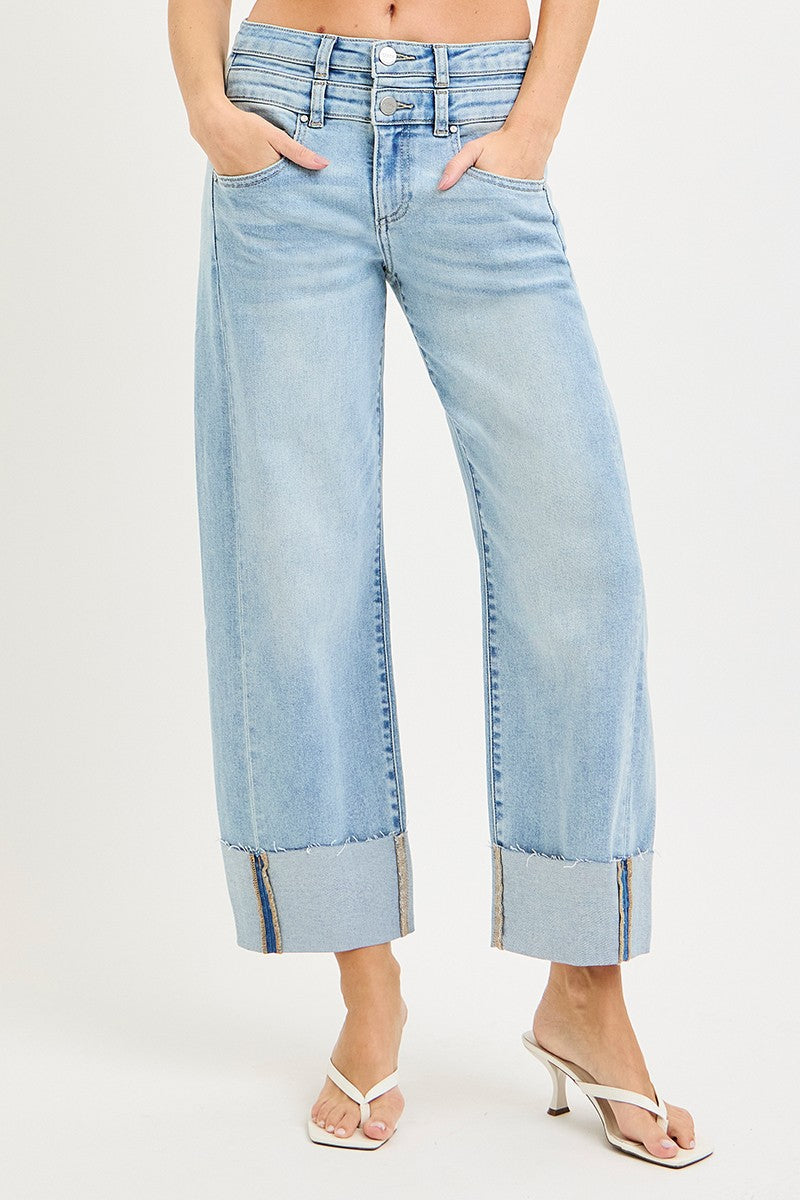SLOUCHY CROP BARREL JEANS WITH DOUBLE WAISTBAND DETAILS