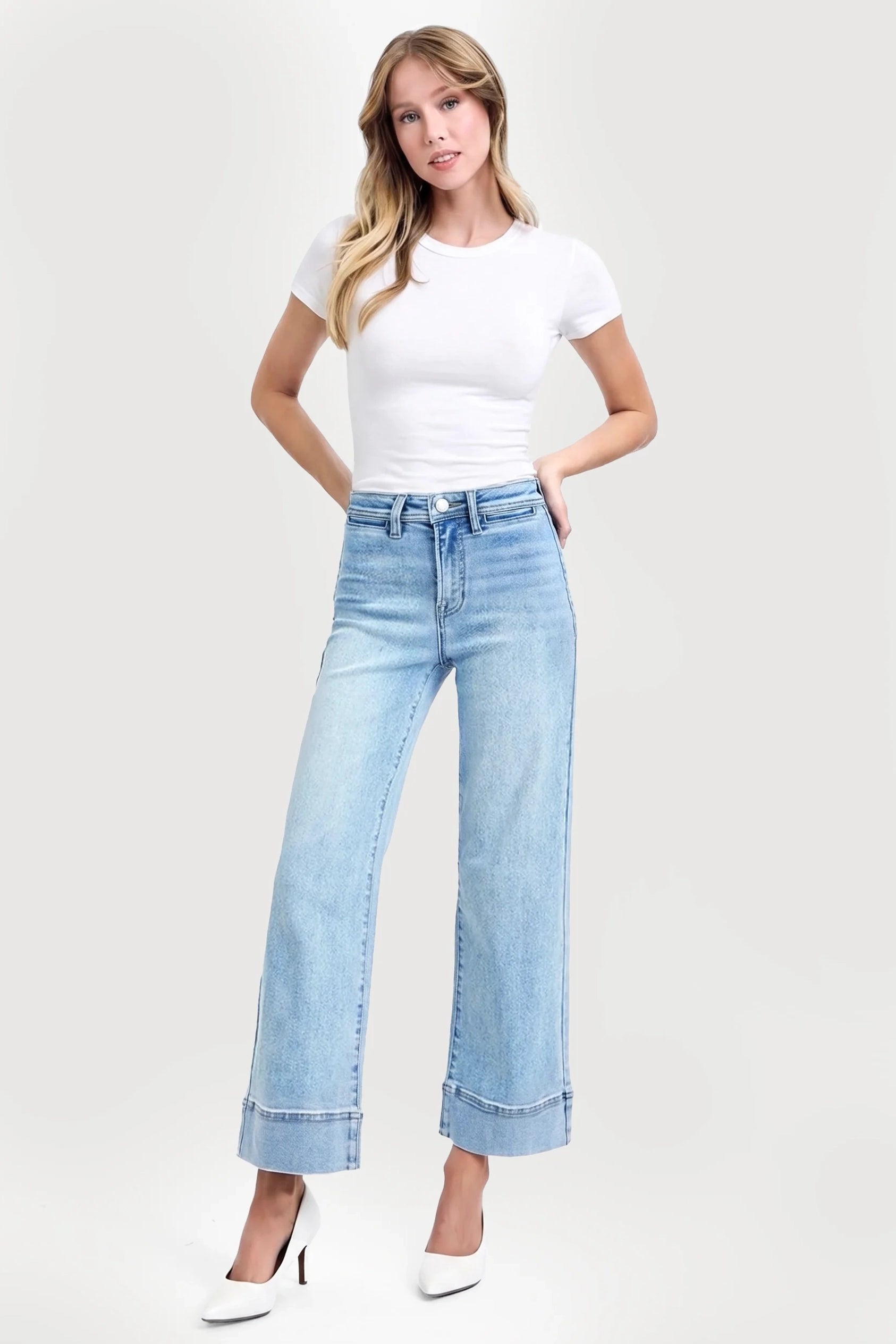 HIGH RISE CROP WIDE JEANS