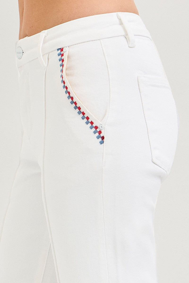 HIGH RISE CROP STRAIGHT DECO STITCH PANTS
