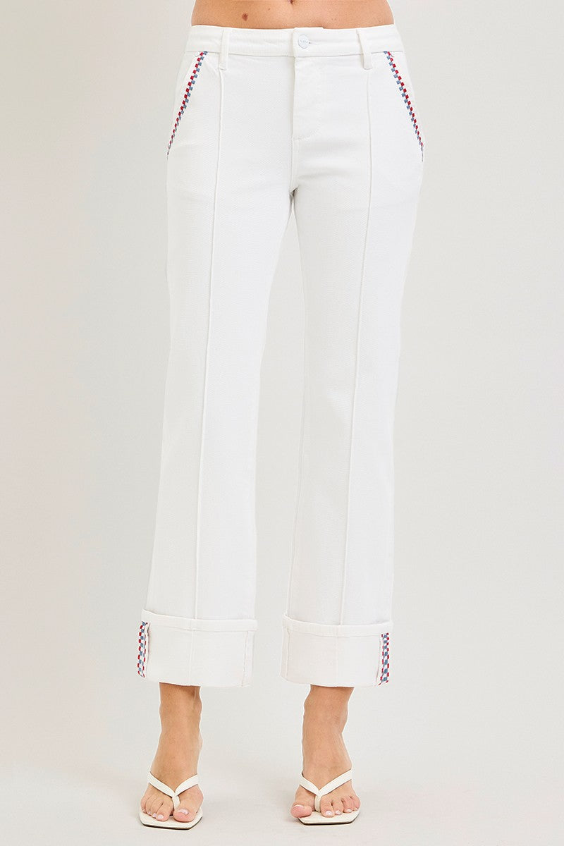 HIGH RISE CROP STRAIGHT DECO STITCH PANTS