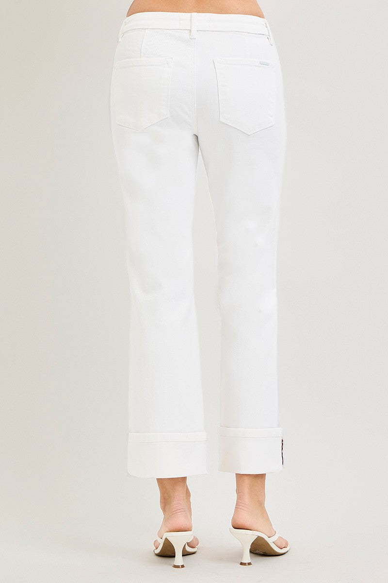 HIGH RISE CROP STRAIGHT DECO STITCH PANTS