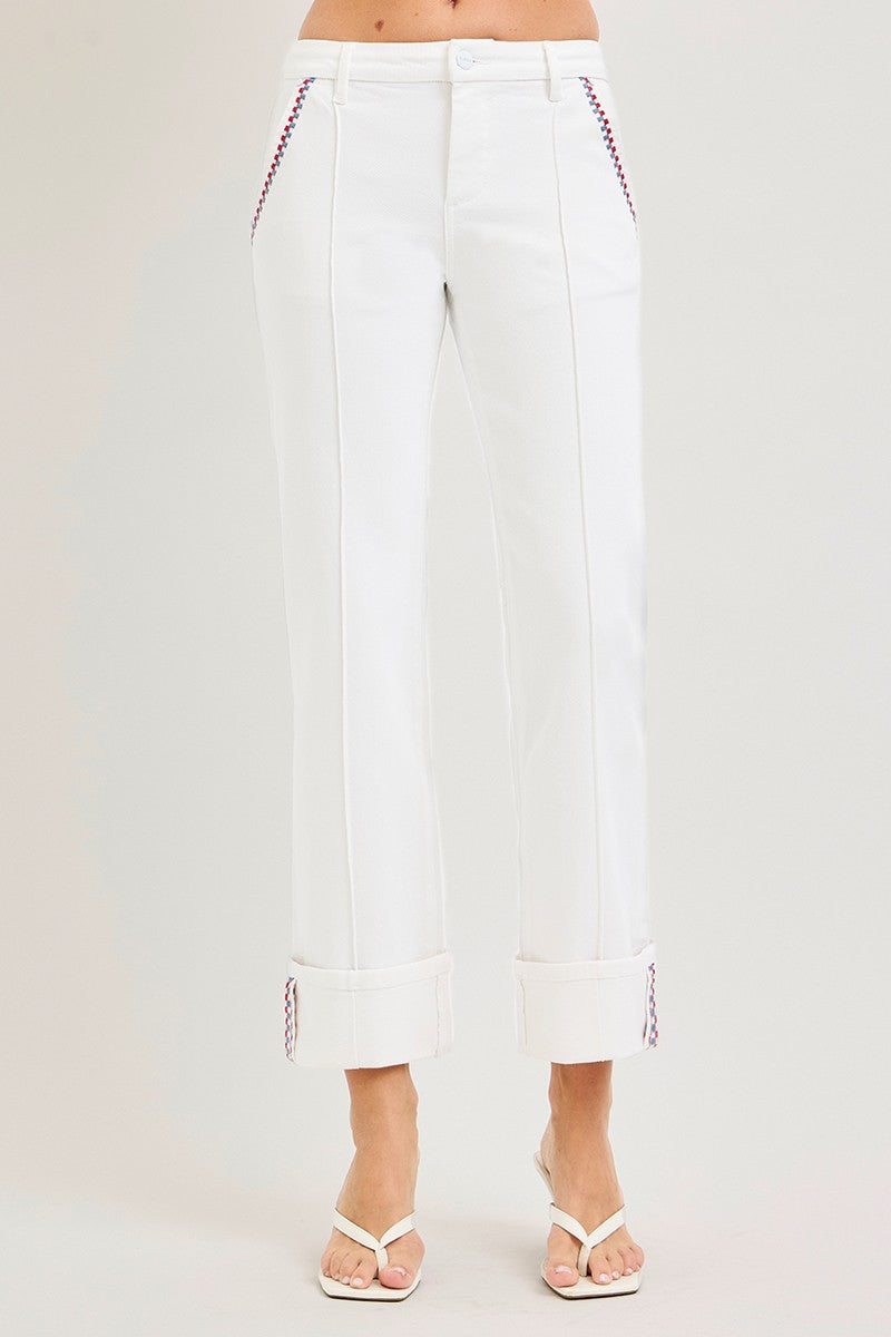 HIGH RISE CROP STRAIGHT DECO STITCH PANTS