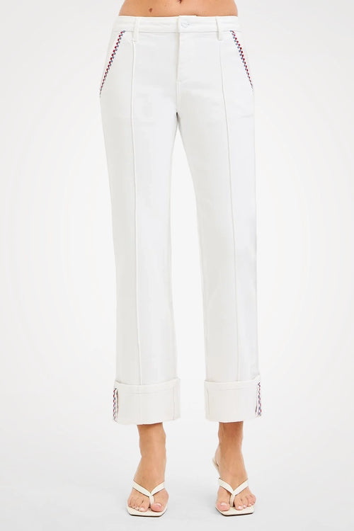 HIGH RISE CROP STRAIGHT DECO STITCH PANTS