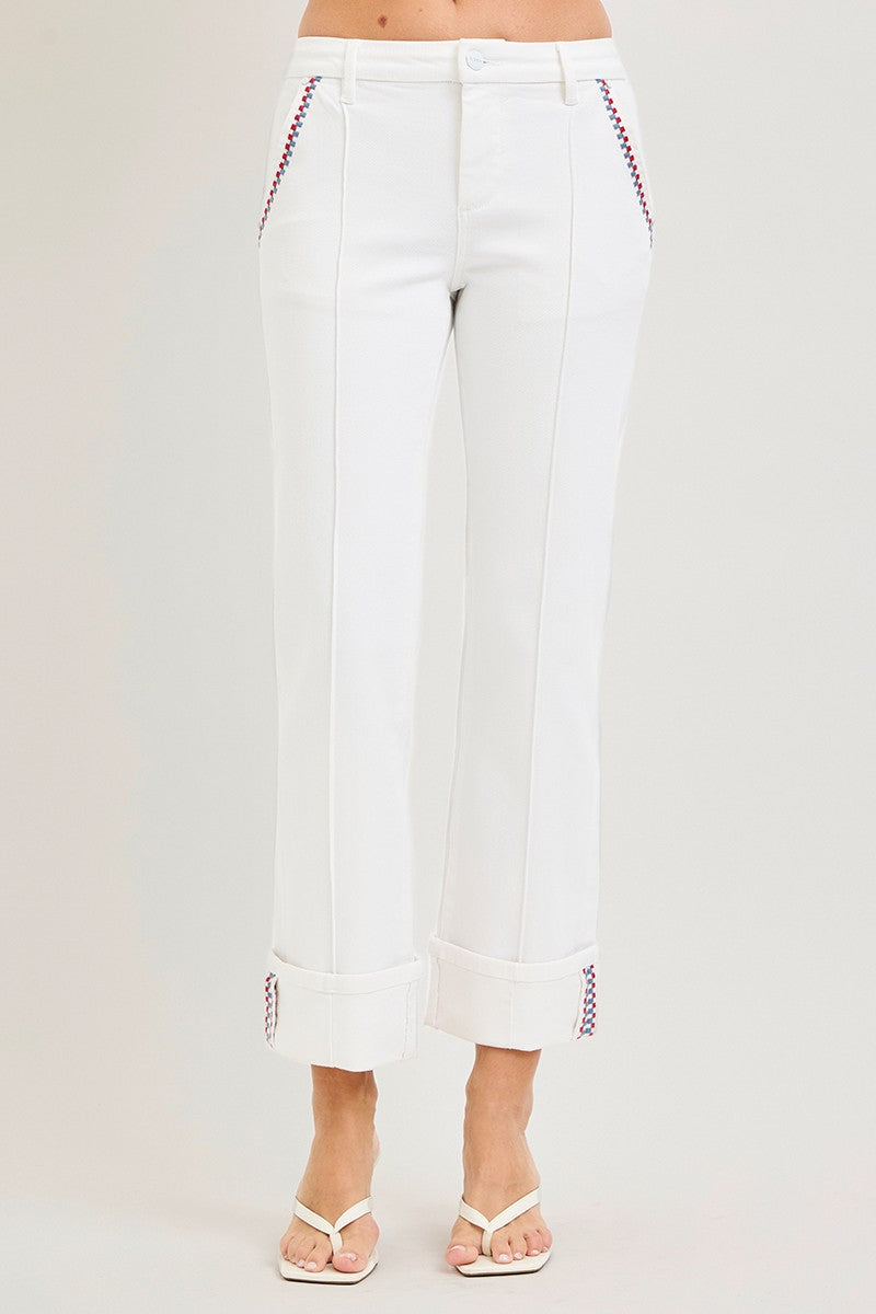 HIGH RISE CROP STRAIGHT DECO STITCH PANTS