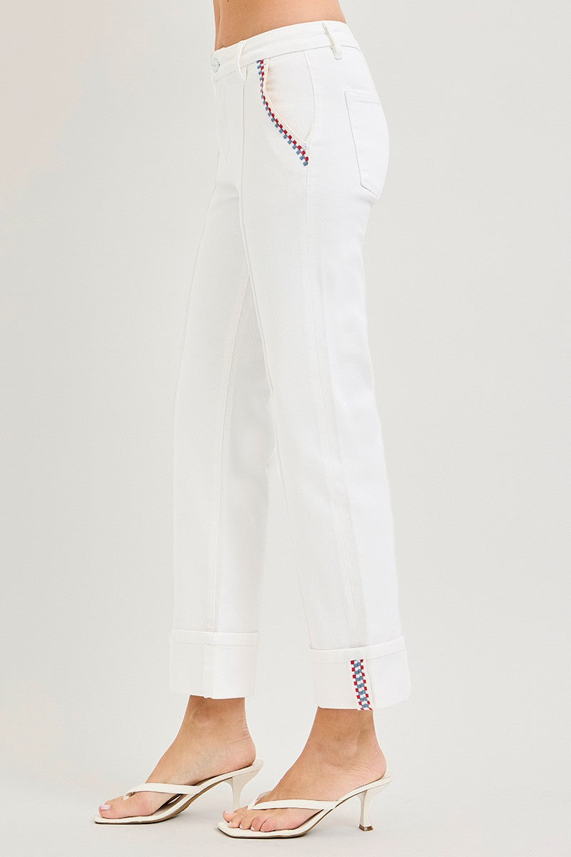 HIGH RISE CROP STRAIGHT DECO STITCH PANTS