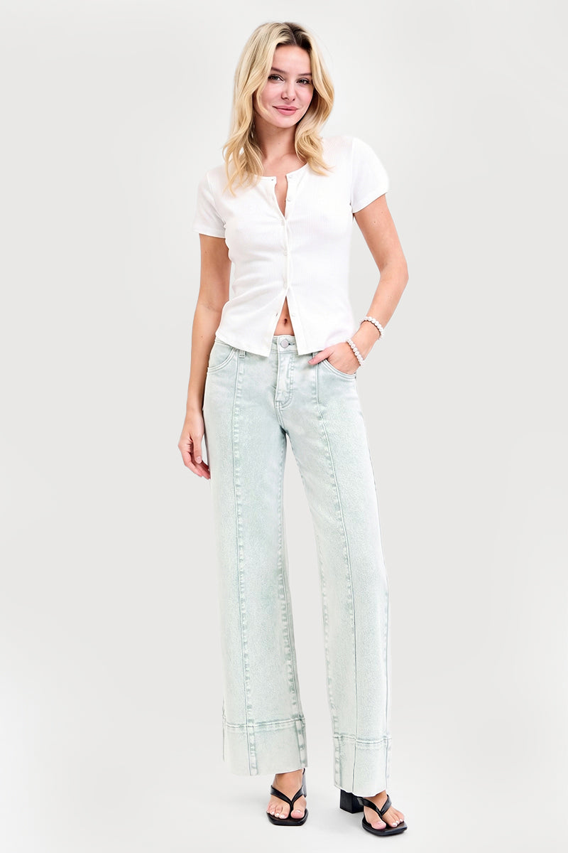 TUMMY CONTROL MID RISE WIDE LEG WITH WIDE HEM PANTS