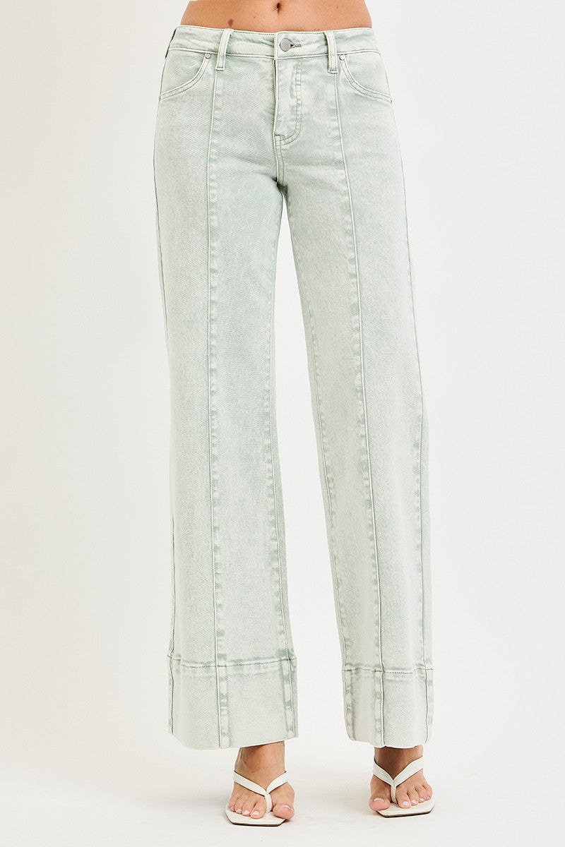 TUMMY CONTROL MID RISE WIDE LEG WITH WIDE HEM PANTS