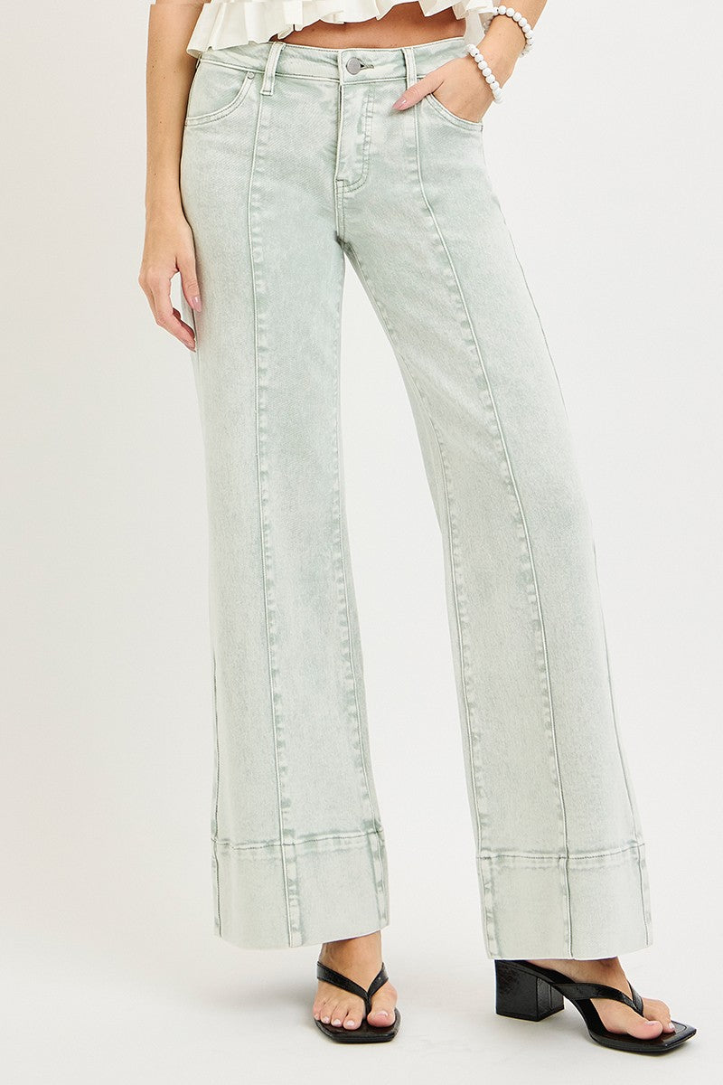 TUMMY CONTROL MID RISE WIDE LEG WITH WIDE HEM PANTS