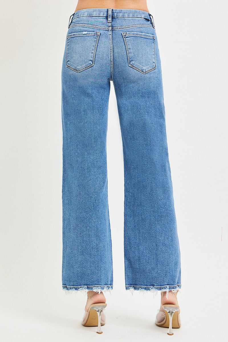 HIGH RISE WIDE JEANS WITH DOUBLE WAIST DETAILS