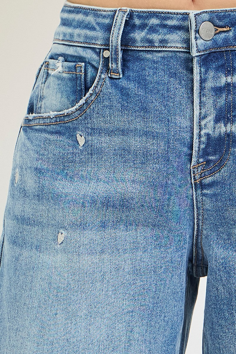 SLOUCHY CROPPED BARREL JEANS WITH EMBROIDERED HEARTS