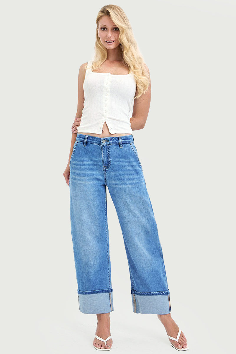 SLOUCHY CROP BARREL CUFFED JEANS